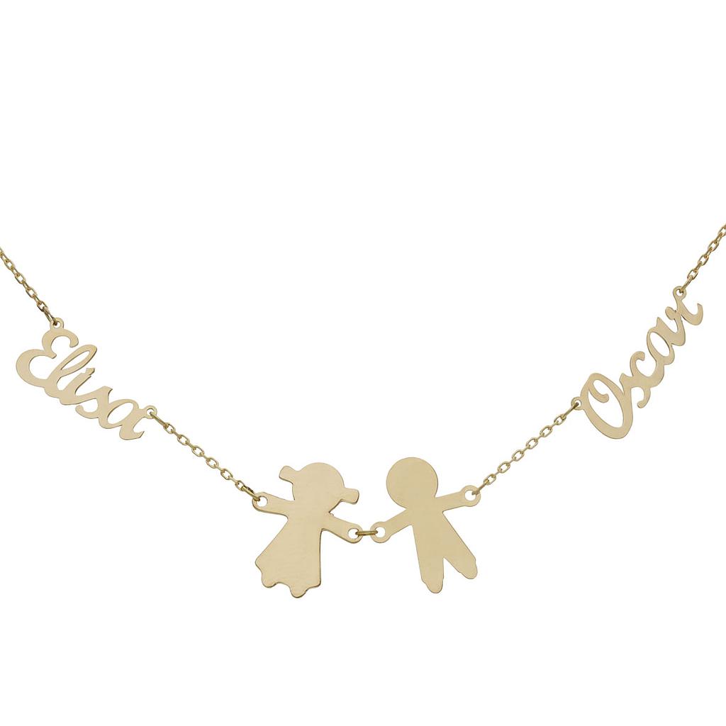 Gargantilla con dos nombres + niño + niña.