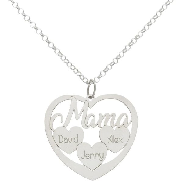 Gargantilla mama + tres corazones personalizables plata amor hijos