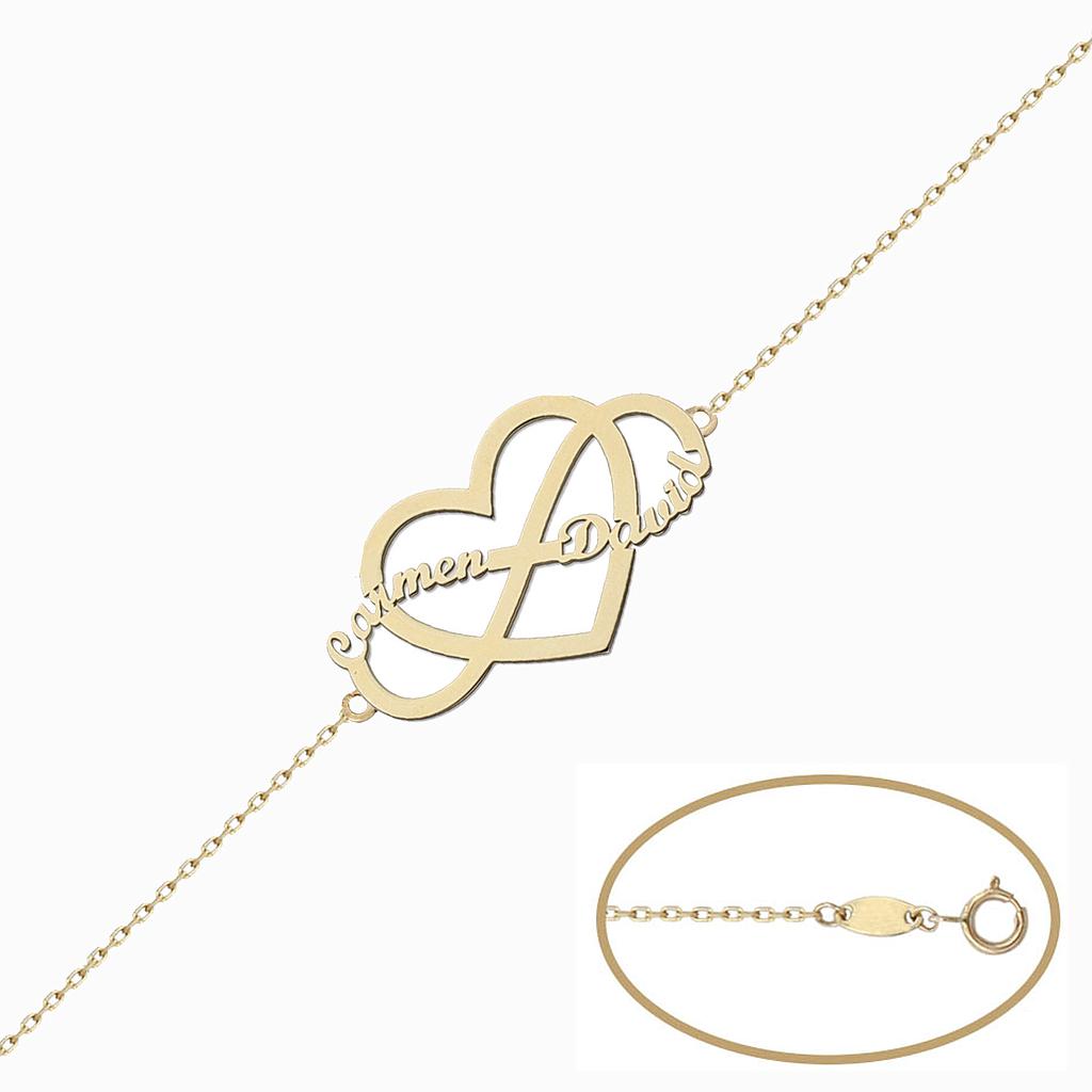 Pulsera corazón + infinito personalizable oro