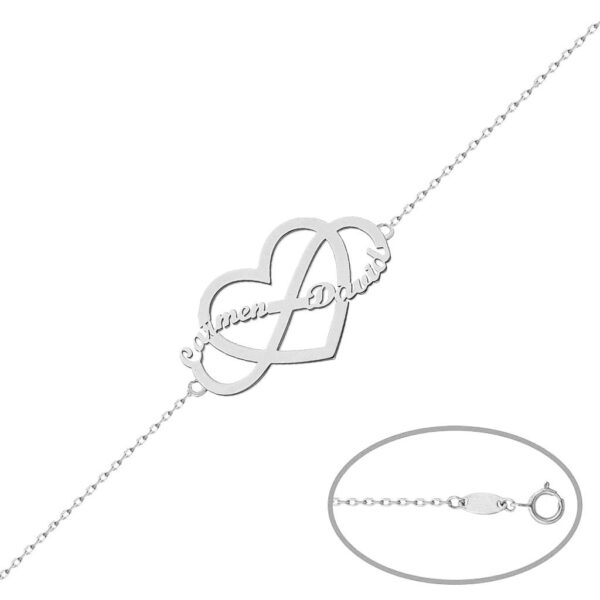 Pulsera corazón + infinito personalizable plata amor pareja san valentin