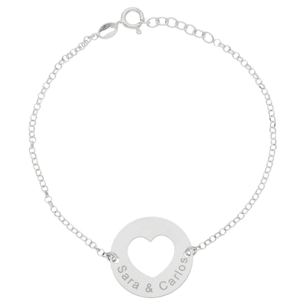 Pulsera con placa circular y un corazón personalizable