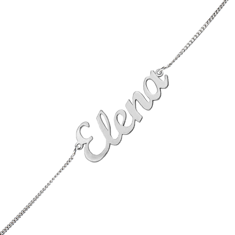 Pulsera nombre con letra inglesa grande en plata de Ley