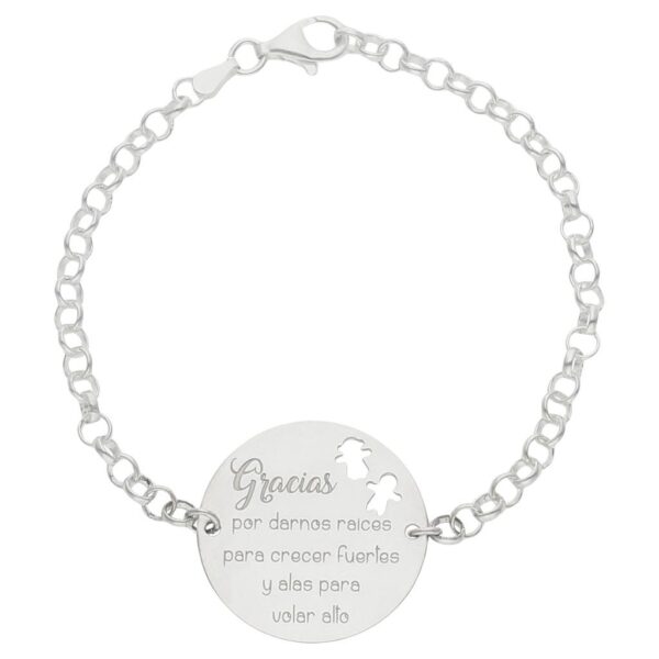 Pulsera profe con motivo redondo y frase personalizable