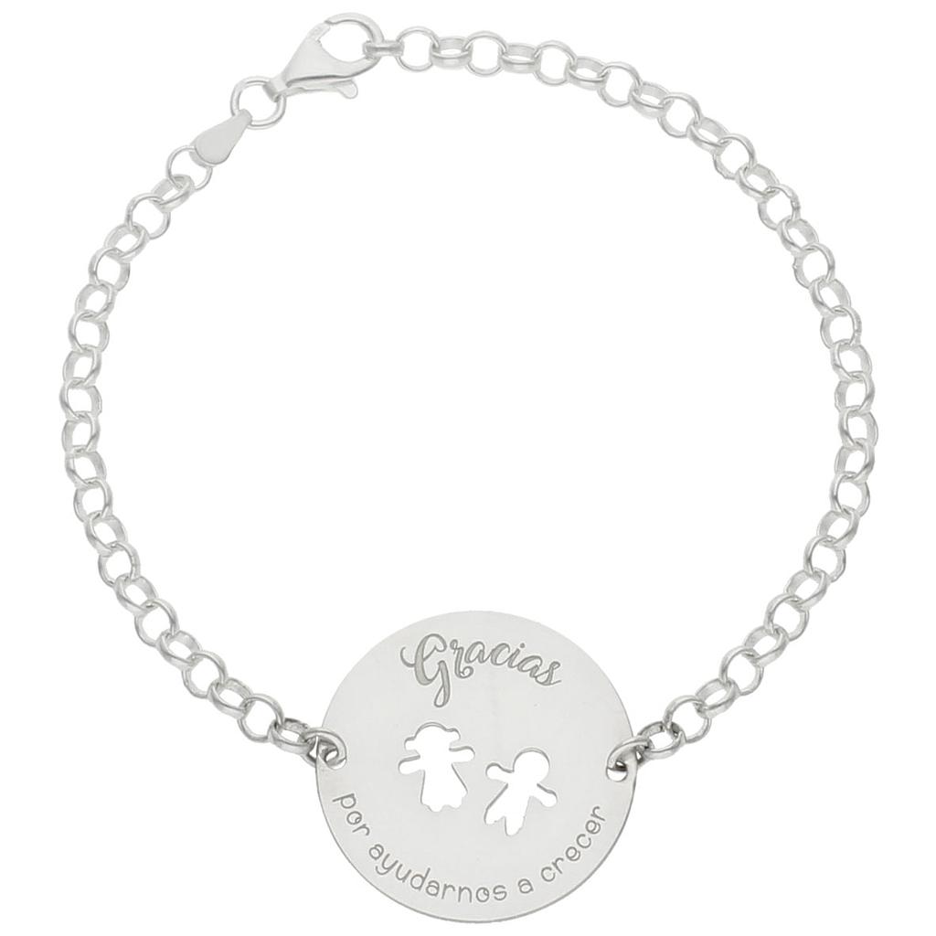Pulsera profe con motivo redondo + niños + frase personalizable
