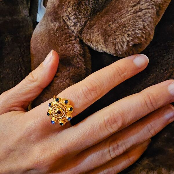 Anillo Charro Dorado Multicolor Salamanca Botón Charro Oro Plata Chapado en oro baño de oro original moderno modelo