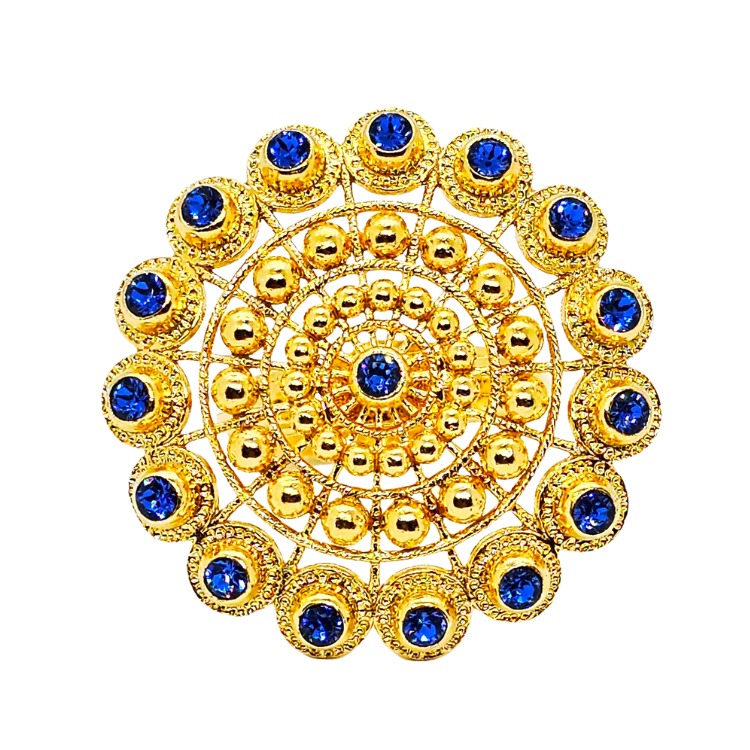Anillo Charro XXL Dorado y Azul cristales de swarovsky filigrana charra Salamanca sortija charra grande