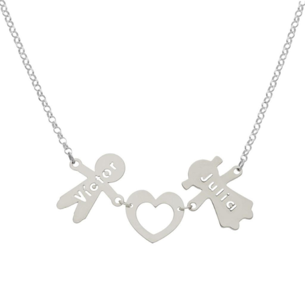 Gargantilla de niño + corazón + niña personalizable plata familia amor hijos