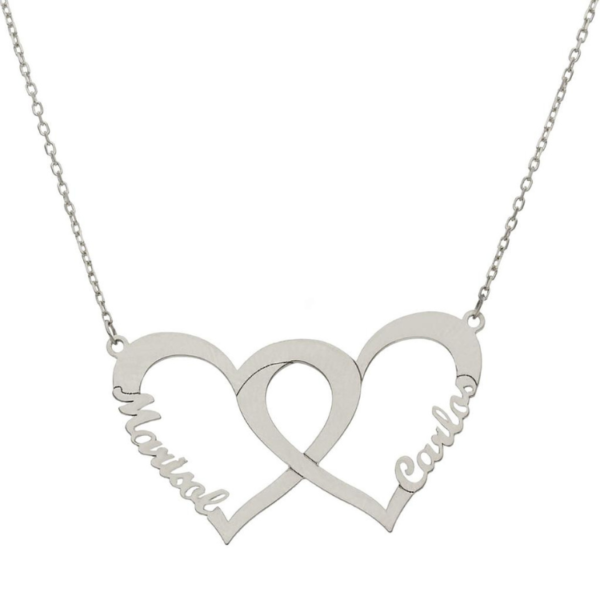 Gargantilla con corazones entrelazados personalizable con nombres plata san valetin enamorados