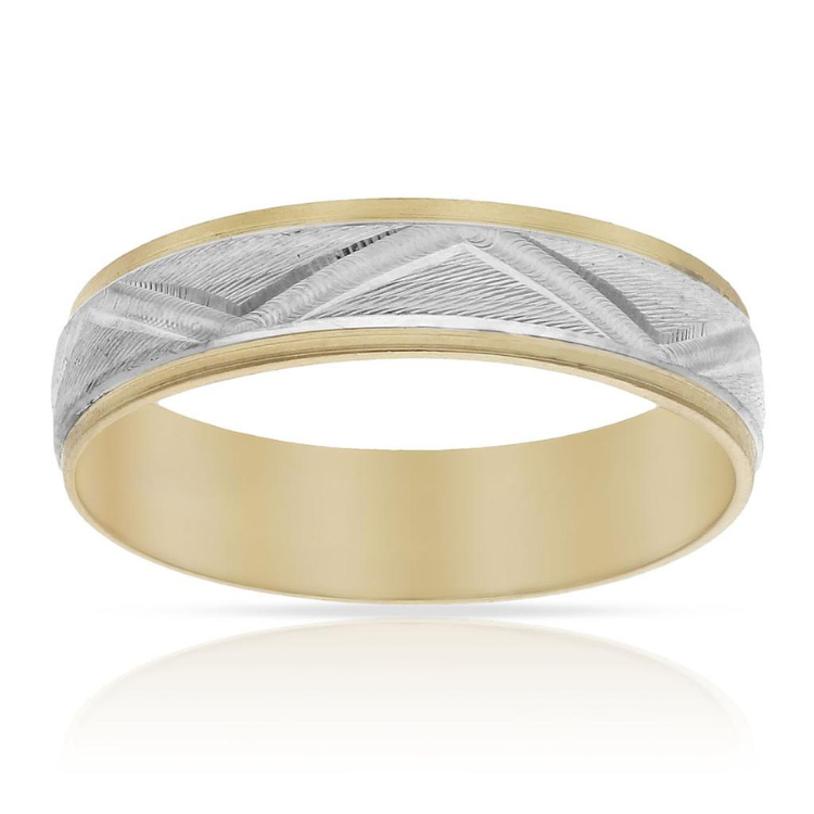 ALIANZA ORO 18K BICOLOR TALLADA - 5MM ZIG ZAG MODERNA BONITA