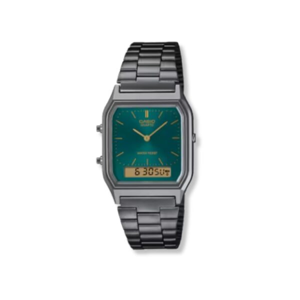 Reloj Casio Cuadrado Vintage Gris Esfera Verde AQ-230EGG-3A Retro