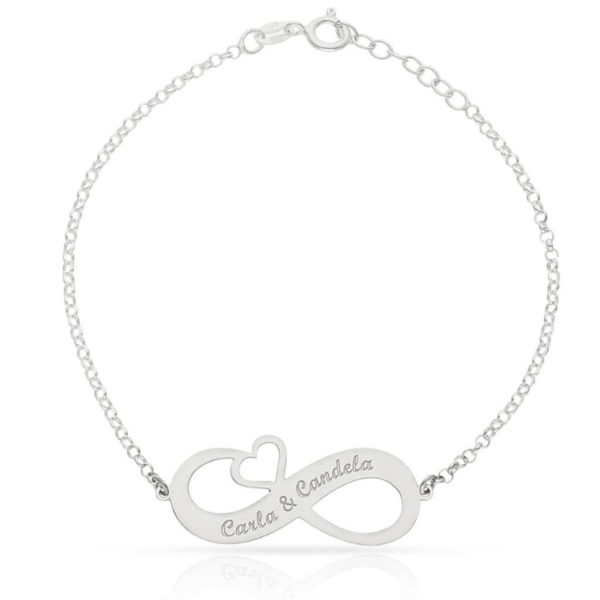 Pulsera infinito + corazón personalizable plata amor pareja