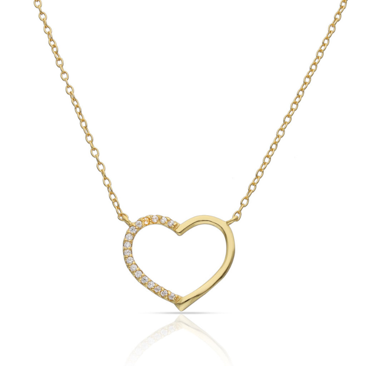 Gargantilla con corazón de circonitas en plata chapada en oro san valentin pareja amor