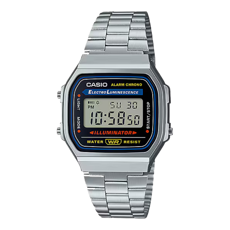 Reloj Casio Vintage A168WA-1YES Digital Rectangular Plateado | Icono retro