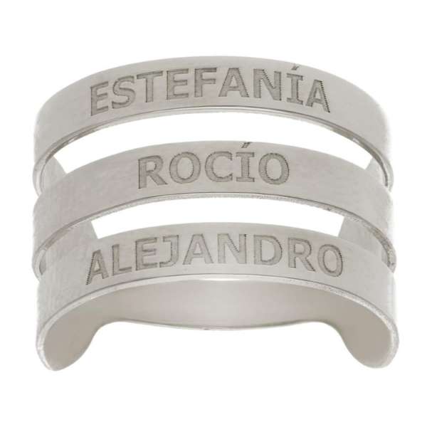 Anillo personalizable con tres nombres en plata