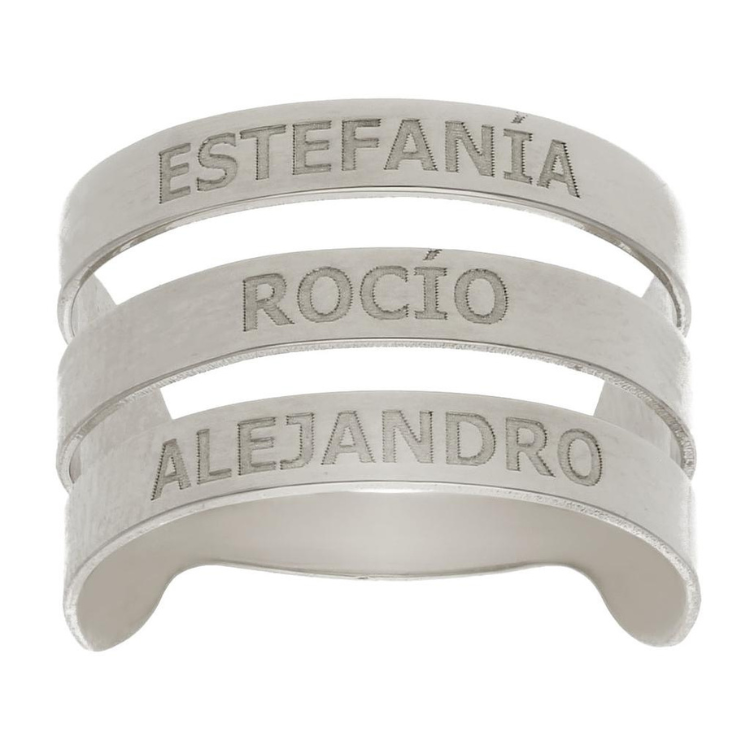 Anillo personalizable con tres nombres en plata