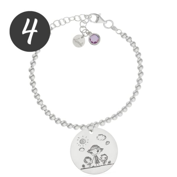 Pulsera de bolas Mi Pequeño Picasso personalizada con el dibujo de tu hijo en plata de ley