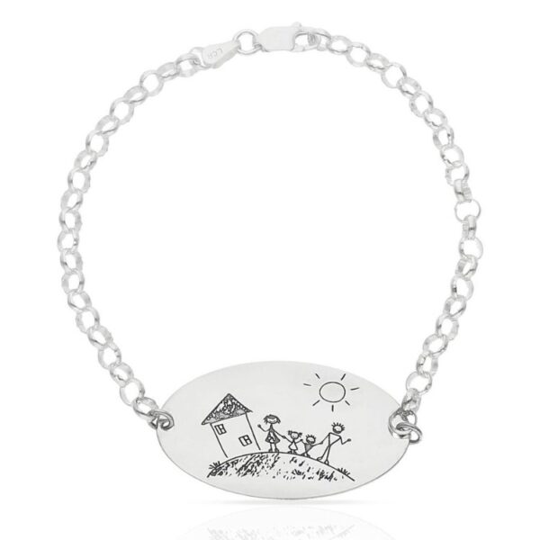 Pulsera ovalada Mi Pequeño Picasso personalizada con el dibujo de tu hijo en plata de ley AG331 regalo día de la madre dibujo niño hijo hija