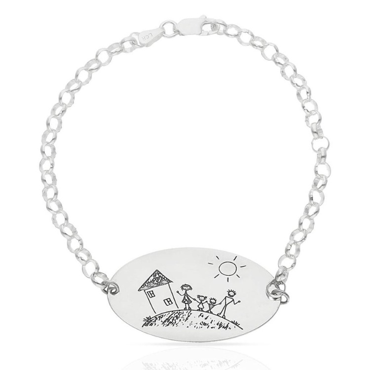 Pulsera ovalada Mi Pequeño Picasso personalizada con el dibujo de tu hijo en plata de ley AG331 regalo día de la madre dibujo niño hijo hija