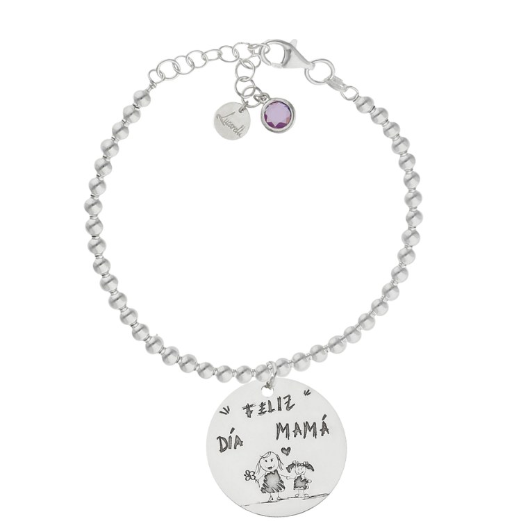 Pulsera de bolas Mi Pequeño Picasso personalizada con el dibujo de tu hijo en plata de ley regalo para mamá madre regalo personalizado