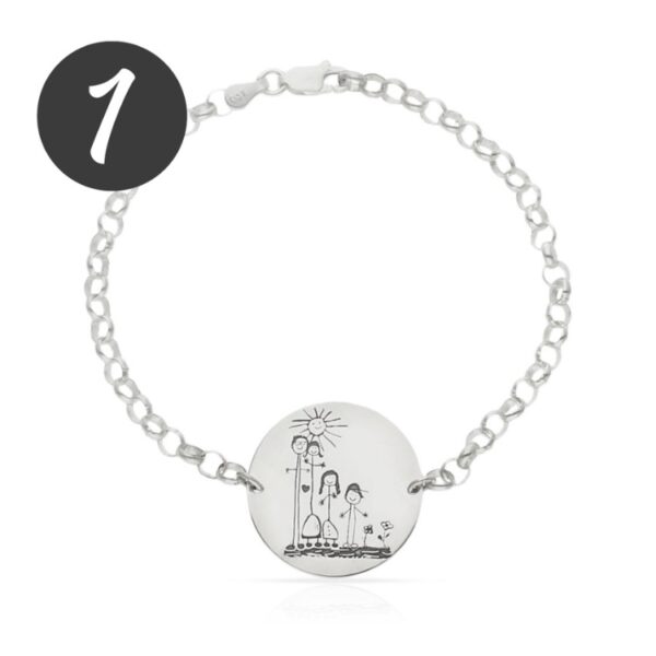 Pulsera Mi Pequeño Picasso personalizada con el dibujo de tu hijo en plata de ley AG332 dibujo muestra 1