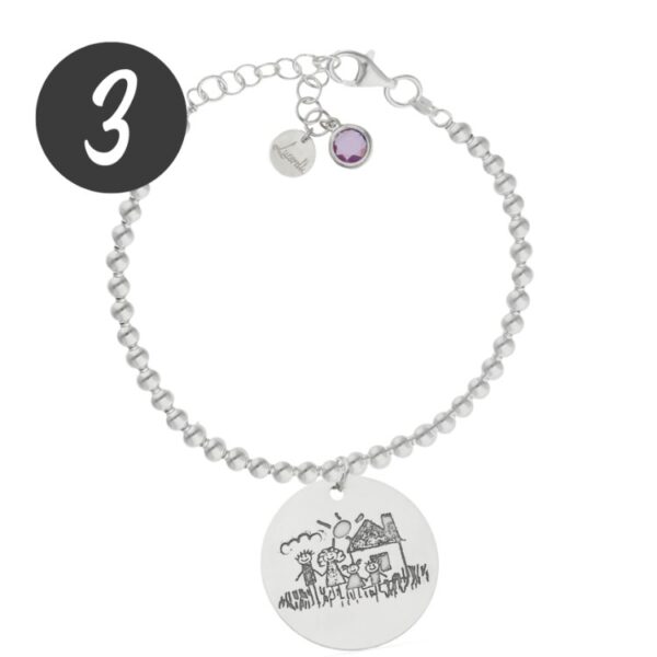 Pulsera de bolas Mi Pequeño Picasso personalizada con el dibujo de tu hijo en plata de ley