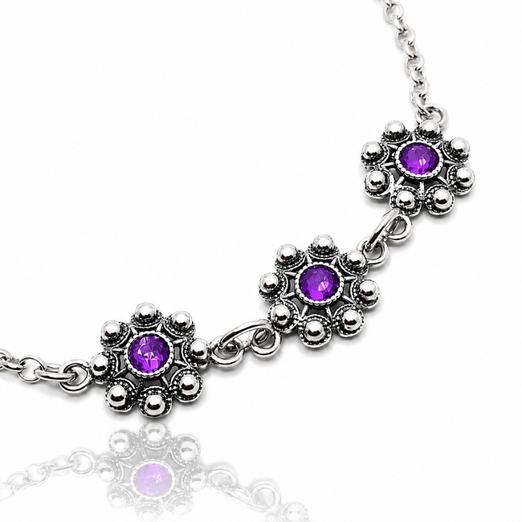 Pulsera 3 Botones Charros Cristal Color S1990 - Morado