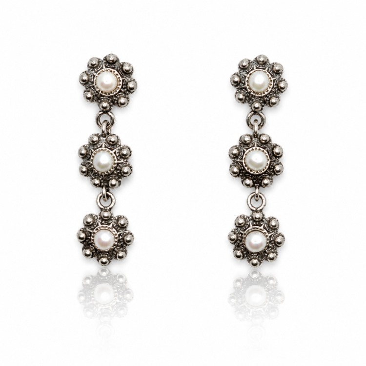Pendientes 3 botones charros perlas cultivadas